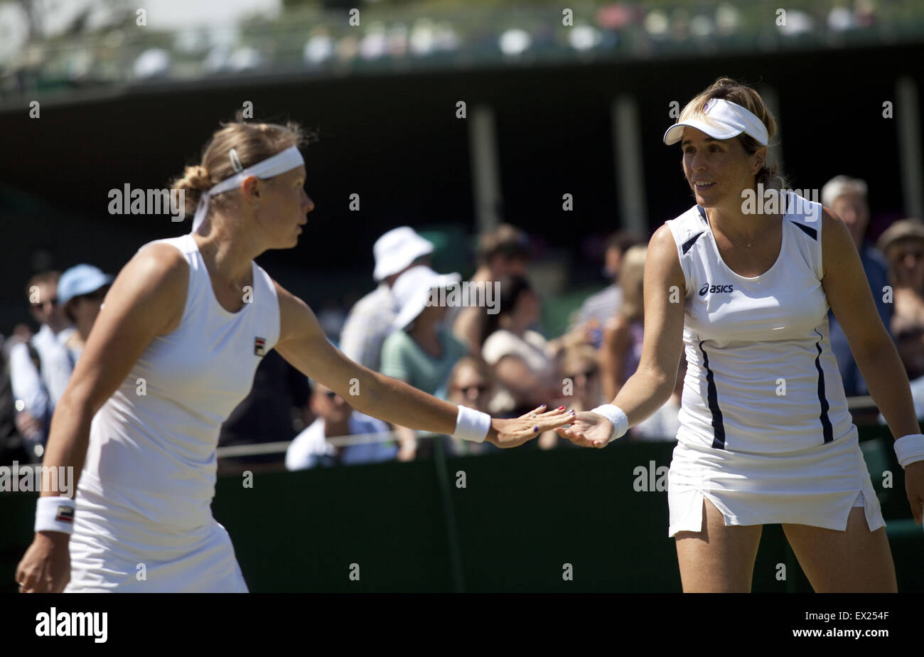 London, UK. 3rd July, 2015. V.Dushevina (RUS) and M.Martinez Sanchez (ESP) playing against.M.Krajicek (NED) with B.Strycova (CZE) . at Ladies' doubles at the Wimbledon .The Championships, Wimbledon or simply Wimbledon, is the oldest tennis tournament in the world, and is widely considered the most prestigious. It has been held at the All England Club in Wimbledon, London since 1877, London, UK. © Veronika Lukasova/ZUMA Wire/Alamy Live News Stock Photo