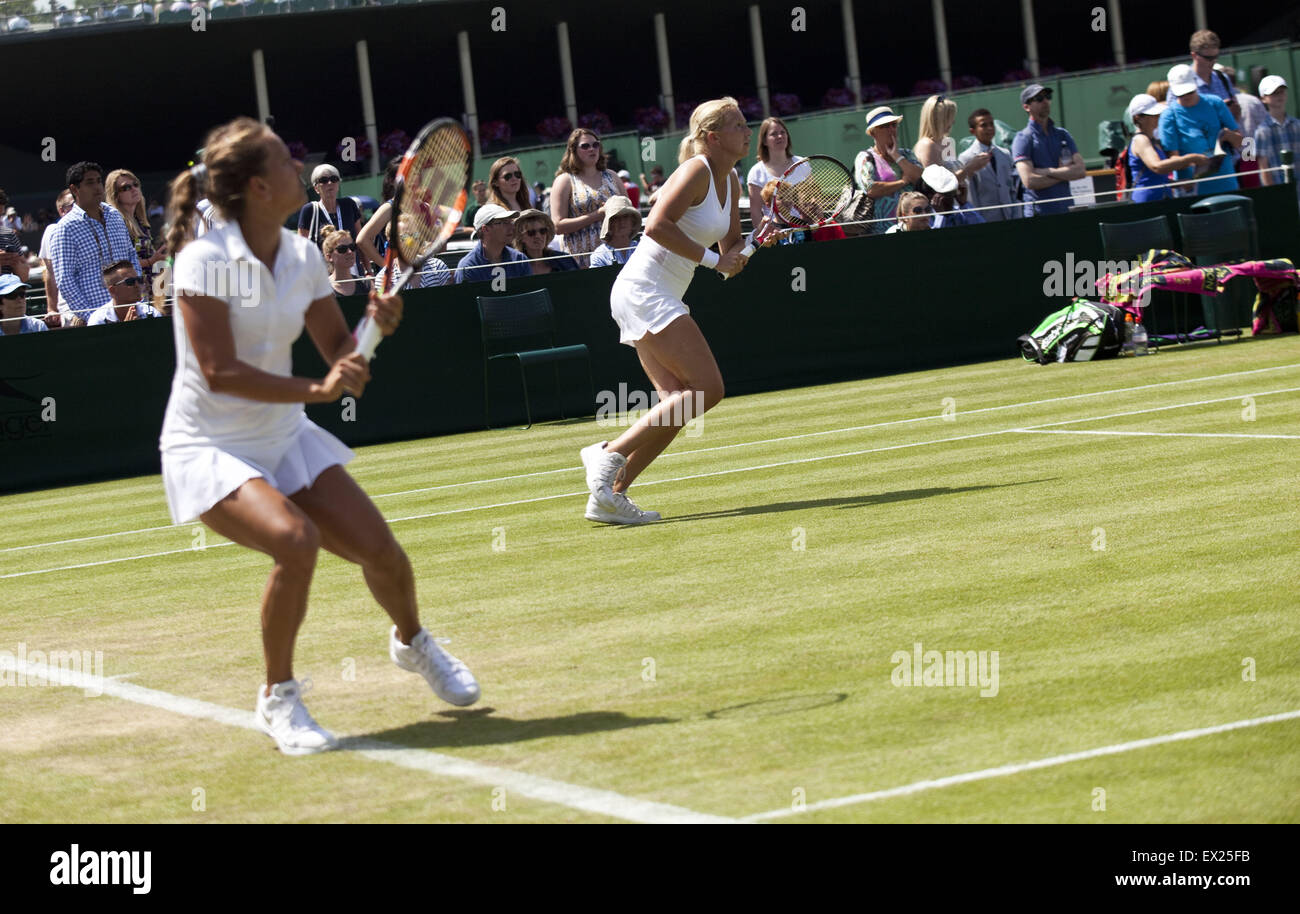 London, UK. 3rd July, 2015. M.Krajicek (NED) with B.Strycova (CZE) playing against.V.Dushevina (RUS) and M.Martinez Sanchez (ESP) at Ladie's doubles at the Wimbledon .The Championships, Wimbledon or simply Wimbledon, is the oldest tennis tournament in the world, and is widely considered the most prestigious. It has been held at the All England Club in Wimbledon, London since 1877, London, UK. © Veronika Lukasova/ZUMA Wire/Alamy Live News Stock Photo