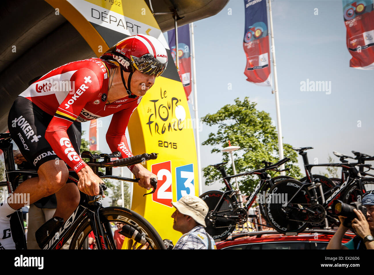 Utrecht, The Netherlands. 4th of July, 2015. Tour de France Time Trial Stage, LARS BAK, Team Lotto Soudal Credit:  Jan de Wild/Alamy Live News Stock Photo