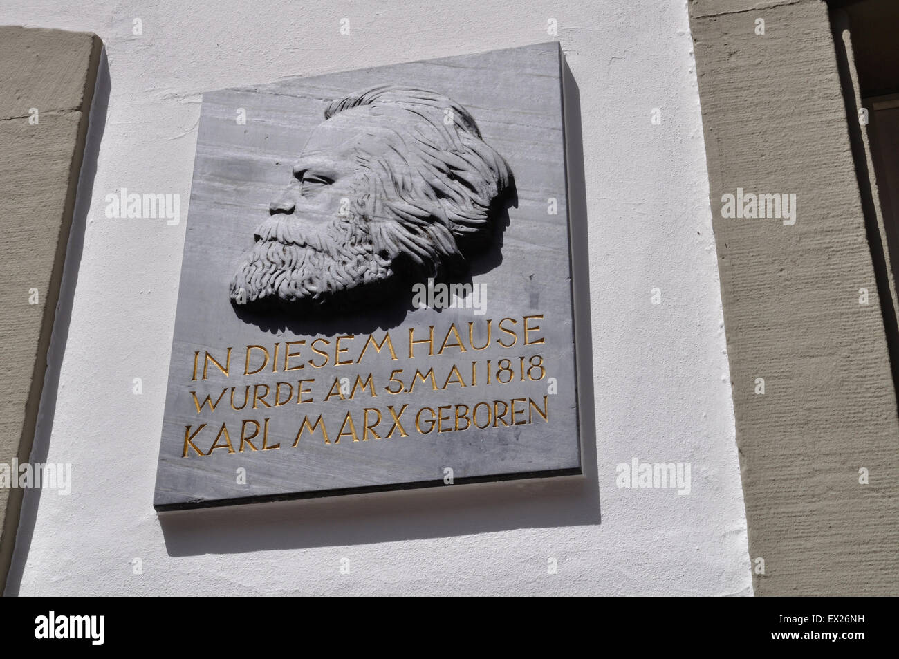 Commemorative plaque at the birthplace of Karl Marx in Trier, Germany. The house is now a museum dedicated to his life and work. Stock Photo