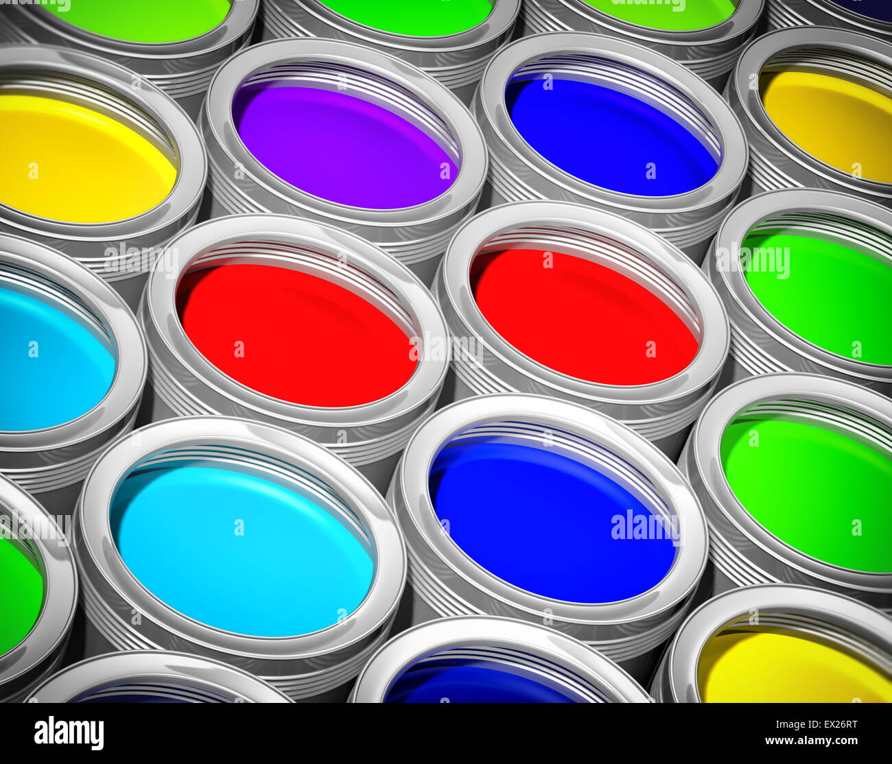 Multi color paint containers Stock Photo - Alamy