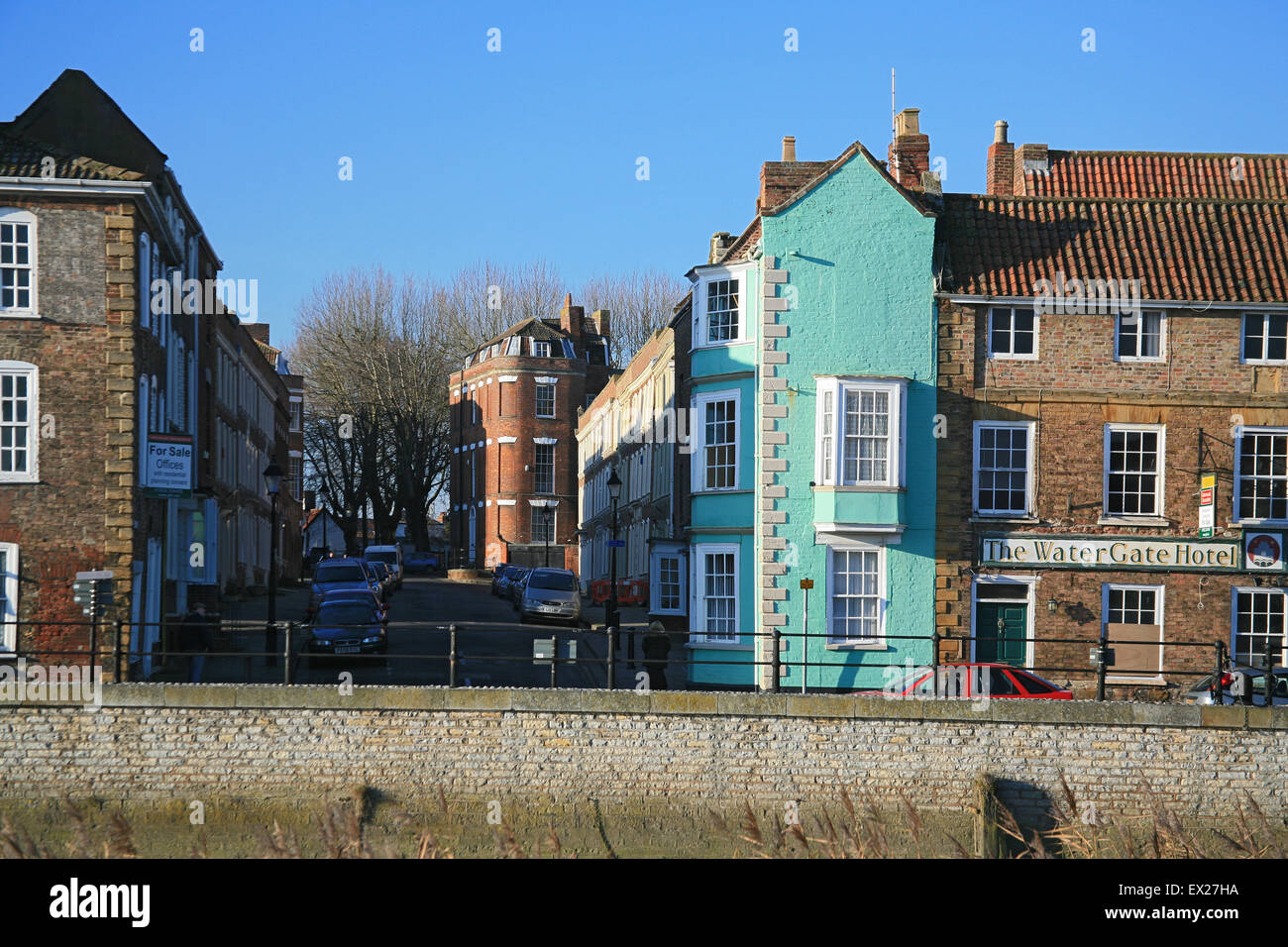 Historic properties alongside the River Parrett in Bridgwater, Somerset, England, UK Stock Photo