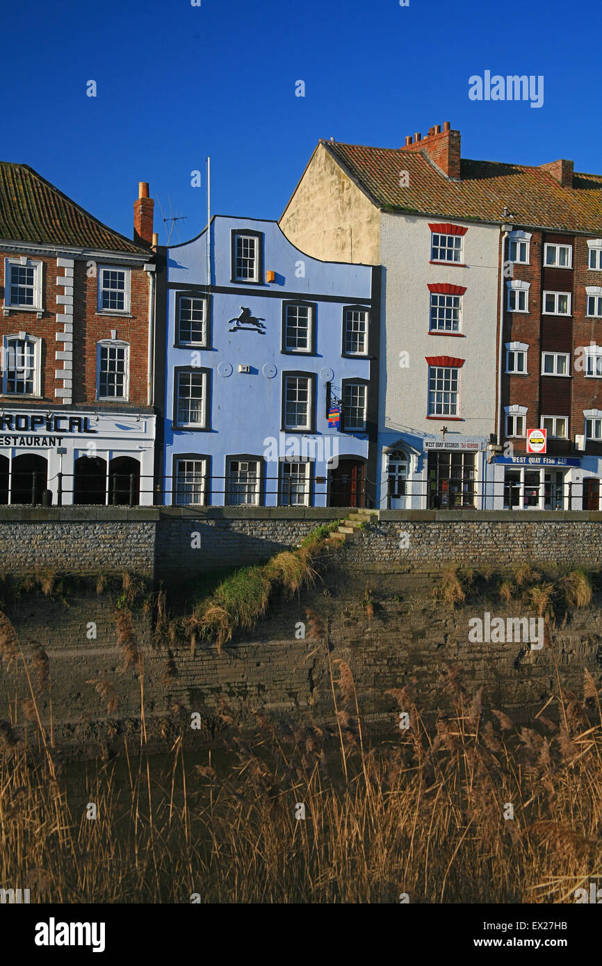 Historic properties alongside the River Parrett in Bridgwater, Somerset, England, UK Stock Photo