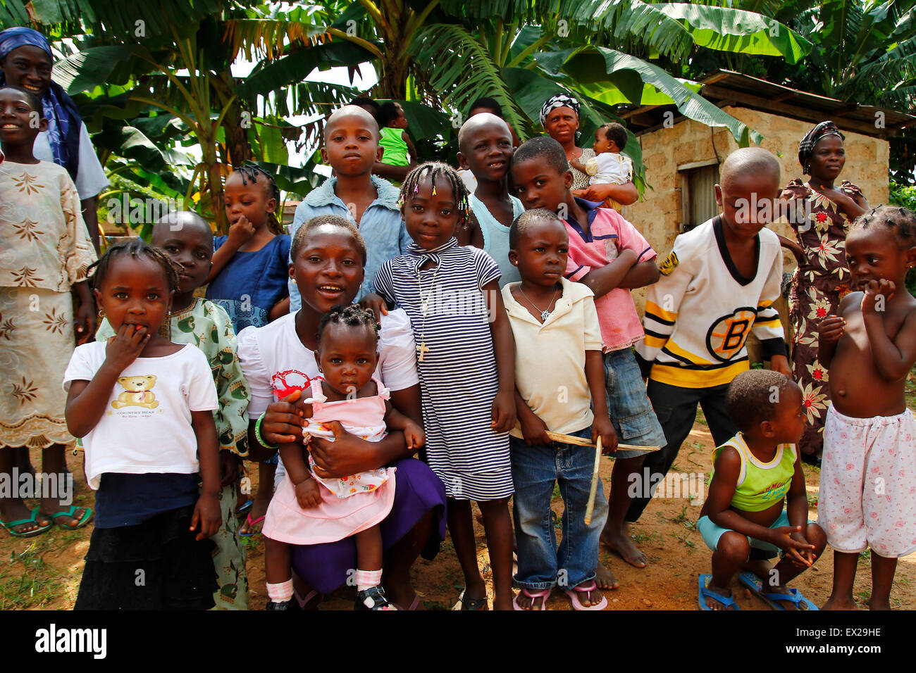 AKURE, NIGERIA - AUGUST 12, 2012: Nigerian boys and girls  stand up for a portrait in a local village at  Ondo state in Nigeria, Stock Photo