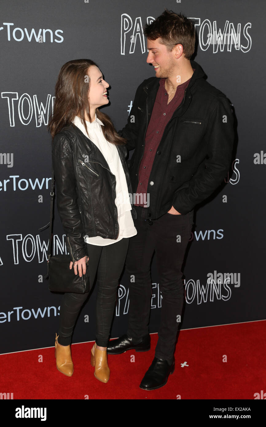 Sydney, Australia. 5 July 2015. Home & Away actress Philippa Northeast and Isaac Brown arrive on the red carpet at the Australian Premiere of Paper Towns at Event Cinemas, Westfield Miranda in Sydney. Credit: Richard Milnes/Alamy Live News Stock Photo