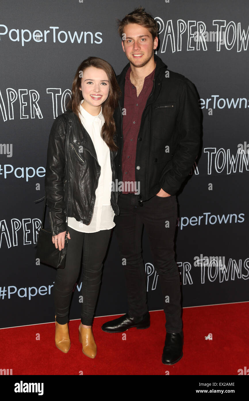 Sydney, Australia. 5 July 2015. Home & Away actress Philippa Northeast and Isaac Brown arrive on the red carpet at the Australian Premiere of Paper Towns at Event Cinemas, Westfield Miranda in Sydney. Credit: Richard Milnes/Alamy Live News Stock Photo