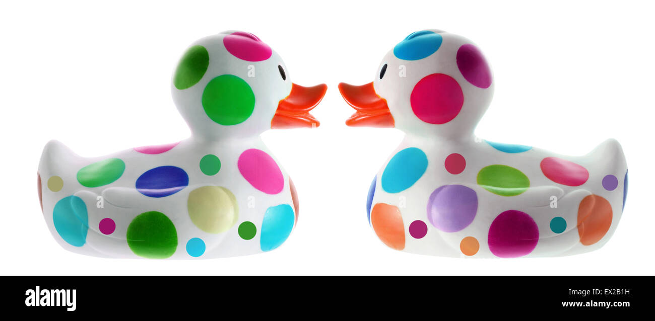 Rubber Ducks with Color Spots Stock Photo