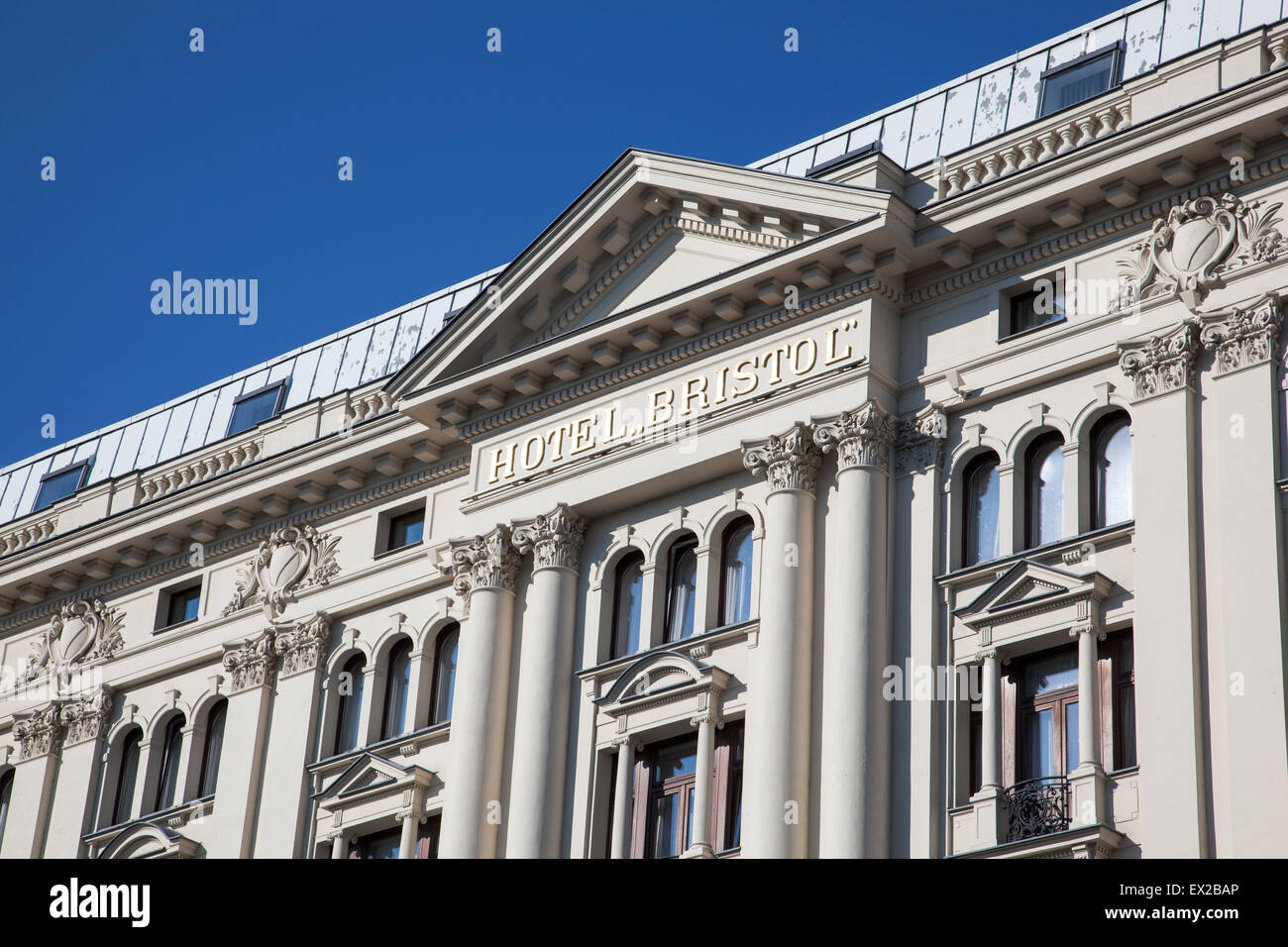 Facade of the historic Hotel Bristol in Warsaw, Poland Stock Photo