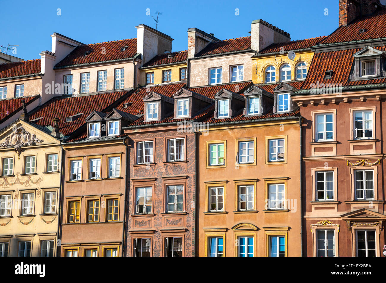 Houses surrounding the Market Square of Old Town (Stare Miasto) in Warsaw, Poland Stock Photo