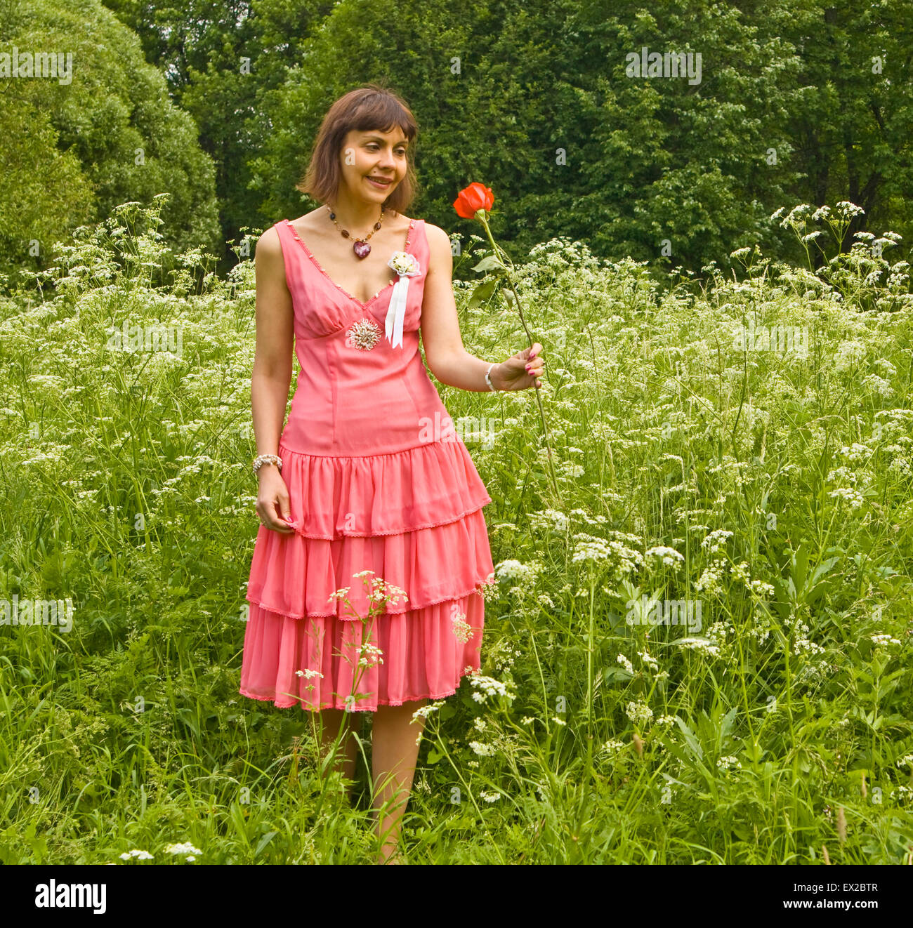 red dress with little white flowers