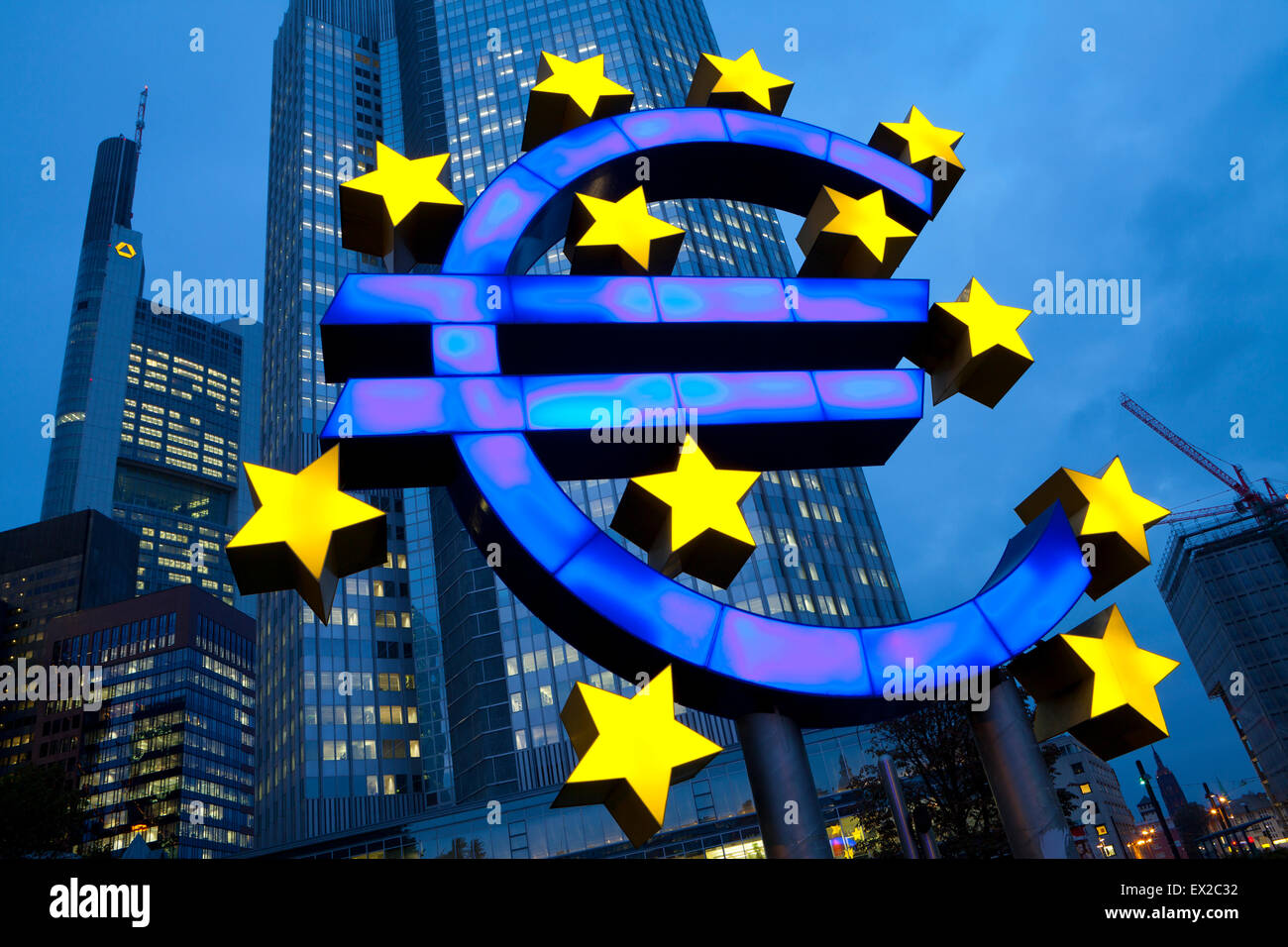 Euro Sign in Front of the European Central Bank, Frankfurt am Main, Germany Stock Photo
