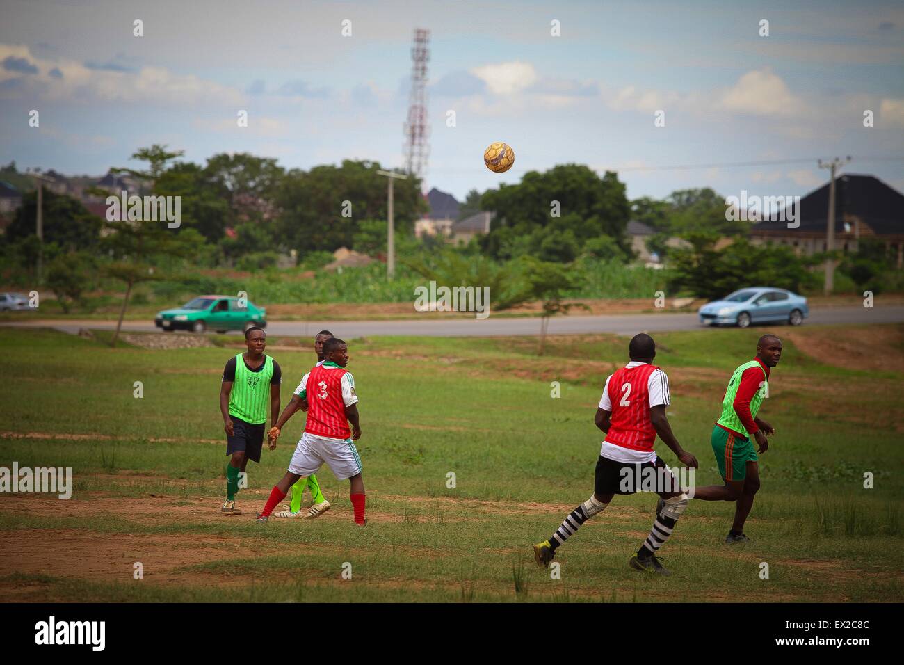 Nigerians soccer training near lake view at Jabi Stock Photo - Alamy