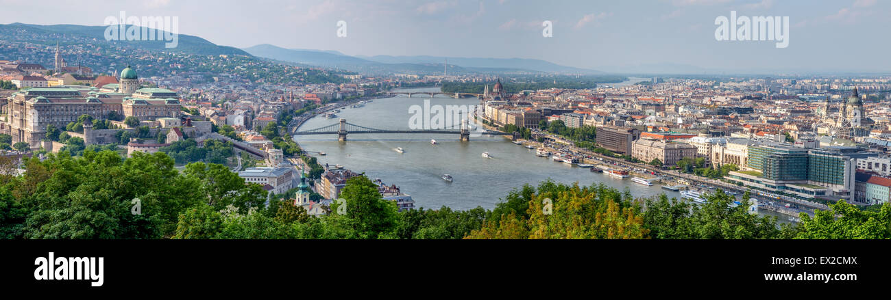 Budapest city including chain Bridge over the Danube river and Royal Palace on Castle Hill, Budapest, Hungary Stock Photo