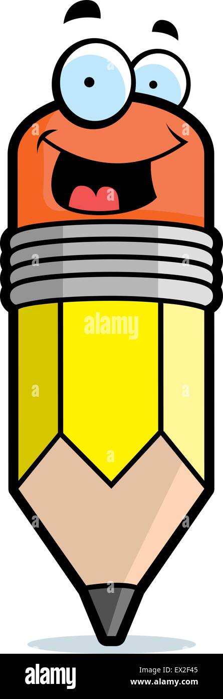 A cartoon yellow pencil smiling and happy. Stock Vector