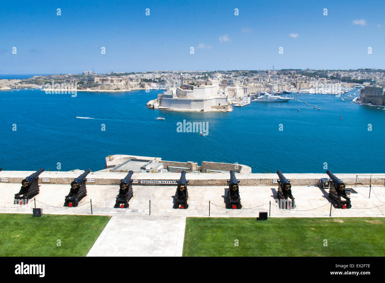 Gun placements at the Upper Barrakka Gardens in Valletta, Malta Stock