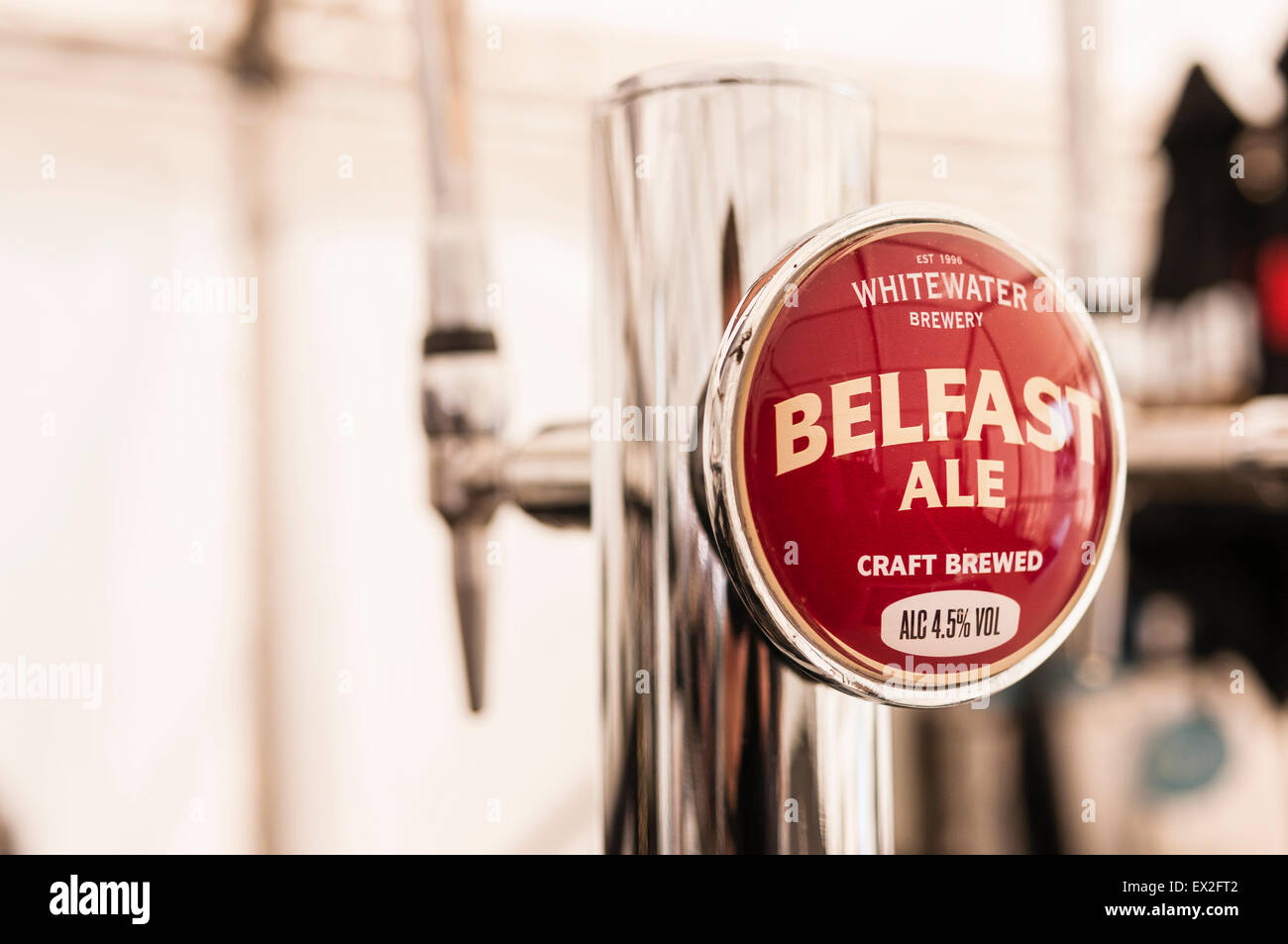 Beer pump dispensing Belfast Ale from the Whitewater Brewery Stock Photo