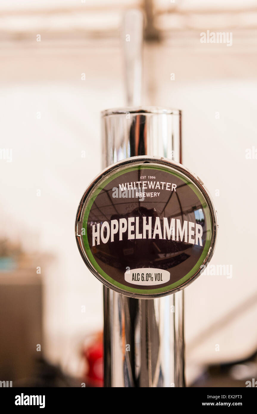 Beer pump dispensing Hoppelhammer beer from the Whitewater Brewery in Belfast Stock Photo