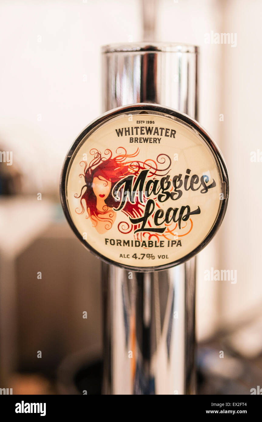 Beer pump dispensing Maggie's Leap IPA from the Whitewater Brewery in Belfast Stock Photo