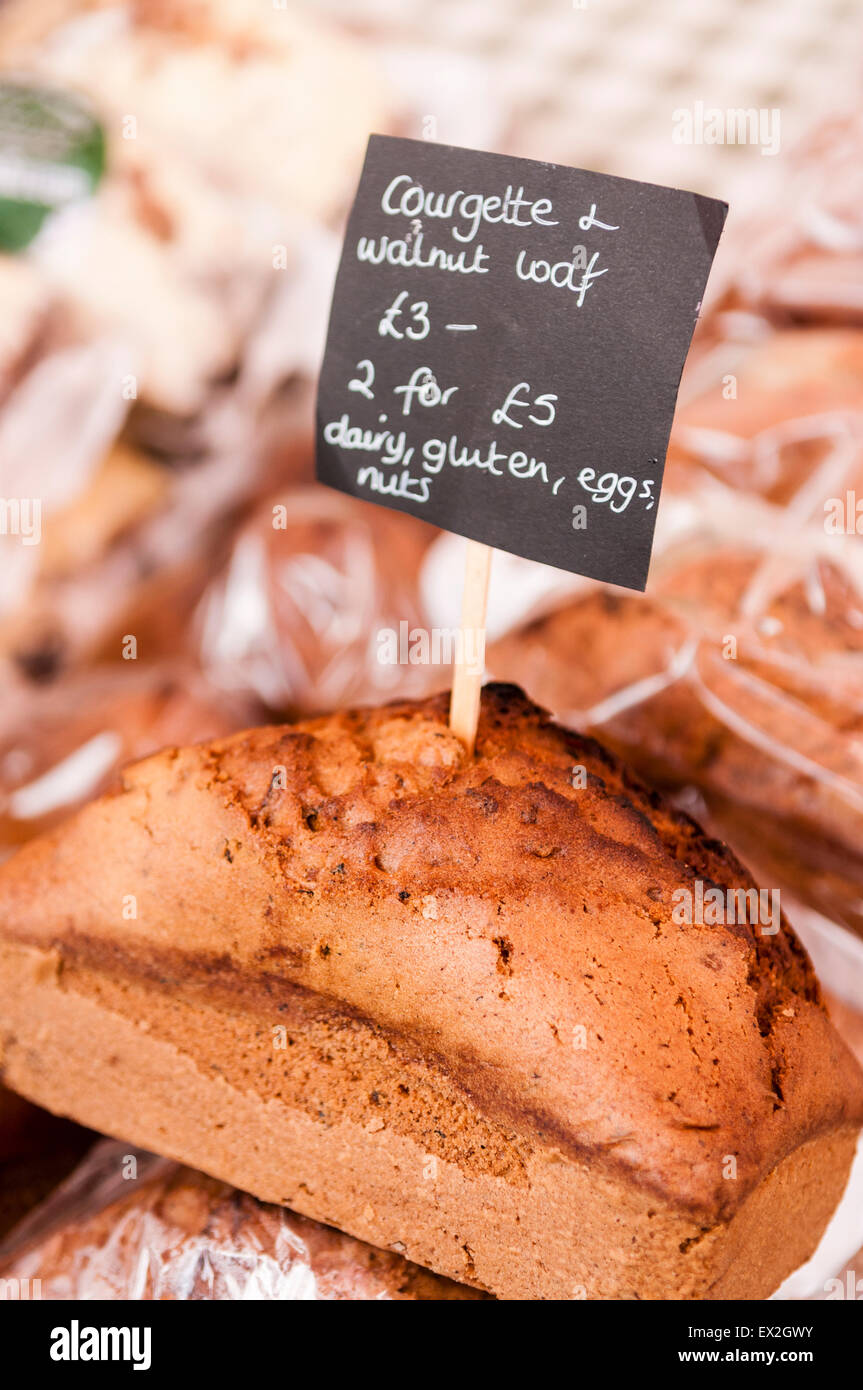 Courgette and walnut loaf for sale at a market stall Stock Photo