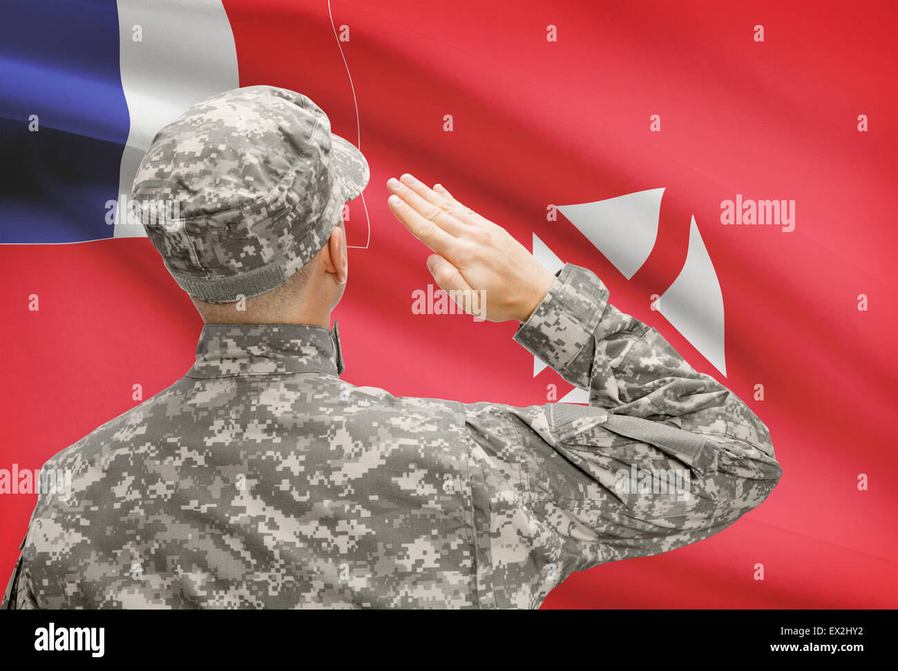 National military forces with flag on background conceptual series - Wallis and Futuna Stock Photo