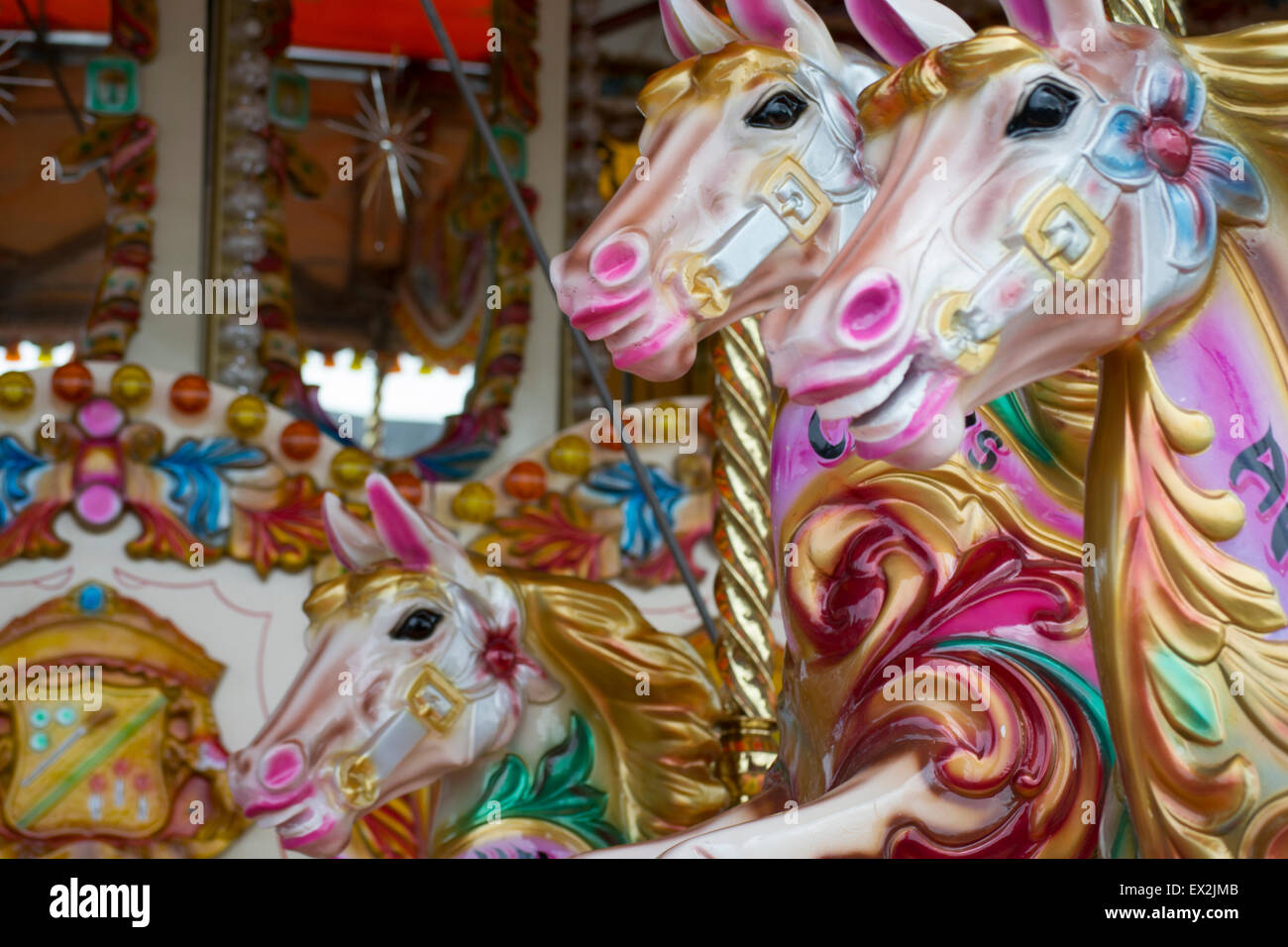 A photograph of a carousel in Cardiff Bay, Wales. Stock Photo