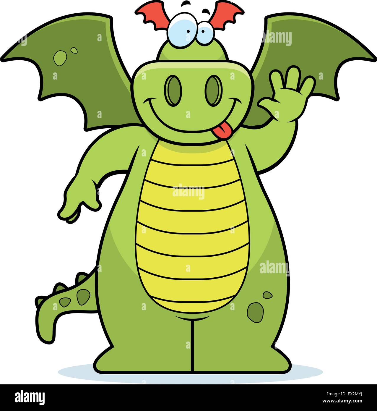 A happy cartoon dragon waving and smiling. Stock Vector