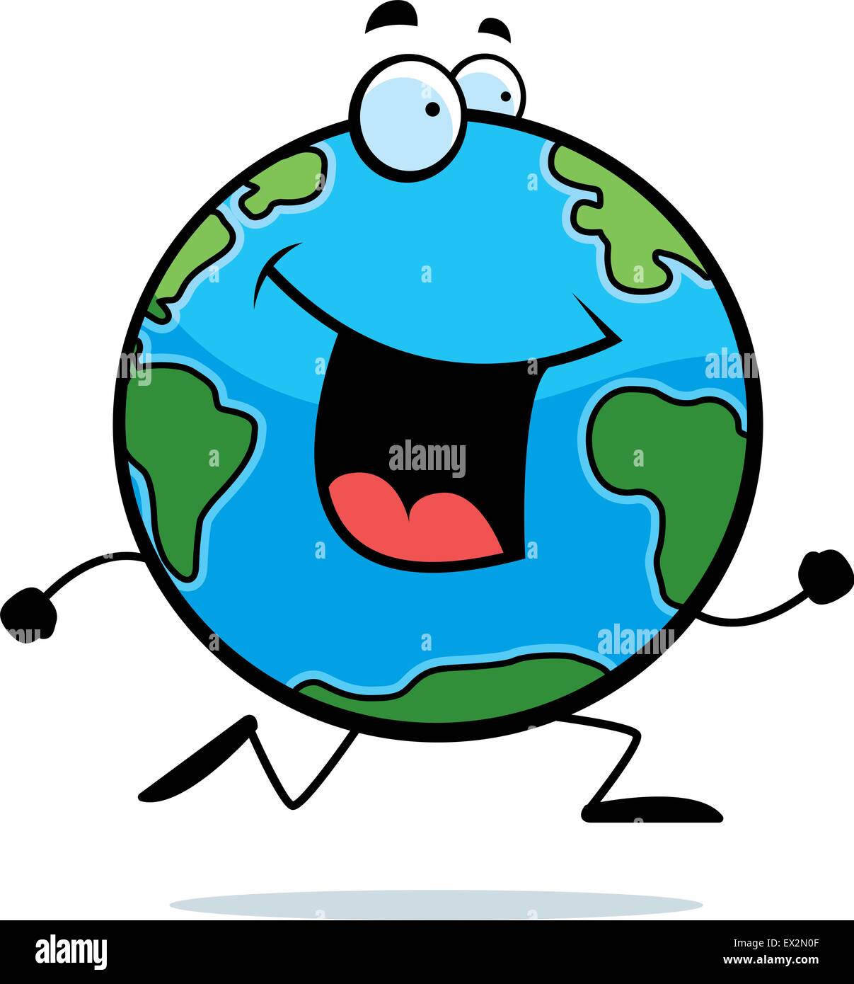 A happy cartoon planet earth running and smiling. Stock Vector