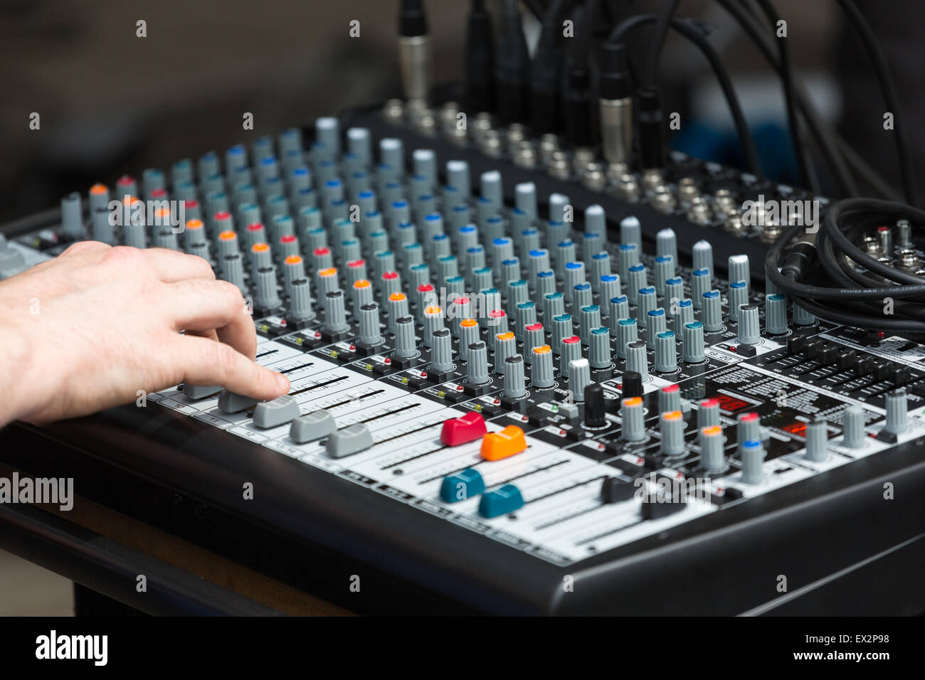 A sound mixing board at a music gig Stock Photo Alamy