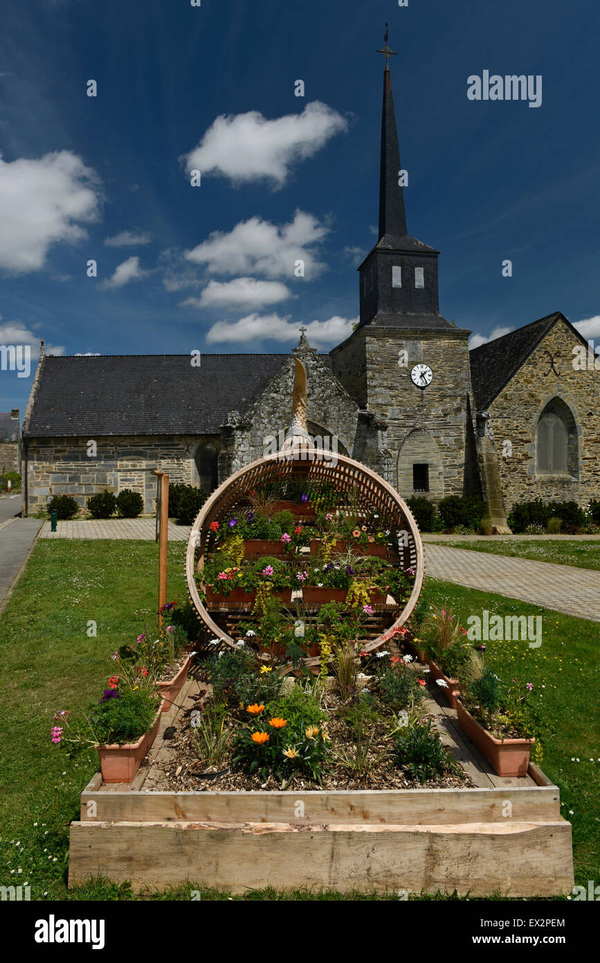Saint-Aignan Church and Horn of Plenty installation, St Aignan, Morbihan, Brittany, France Stock Photo