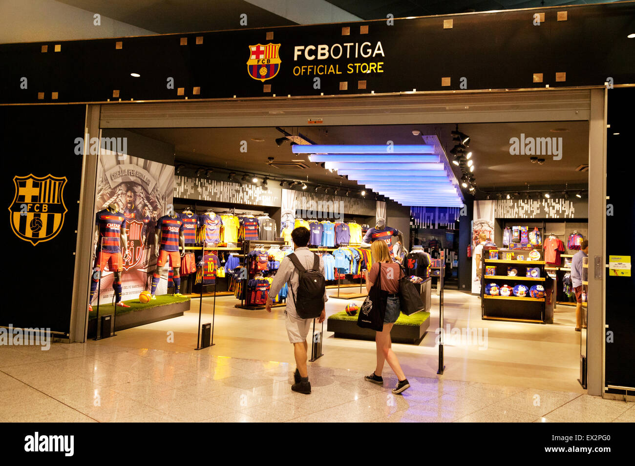 People at the Barcelona Football Club ( FCB ) shop, Barcelona airport,  Spain, Europe Stock Photo - Alamy