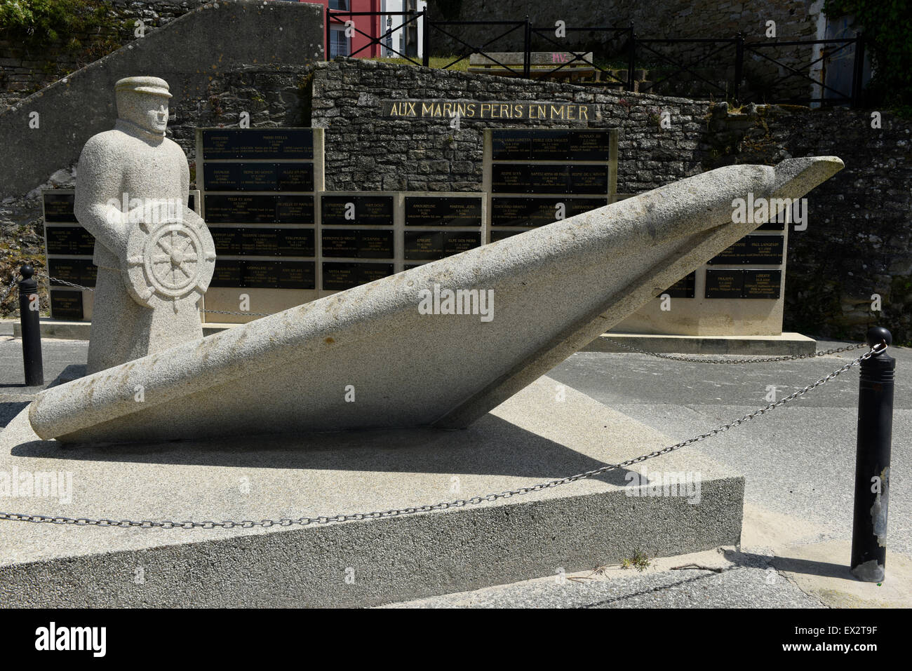 Memorial sculpture to sailors who perished at sea, Audierne, Finistère, Brittany, France. Stock Photo
