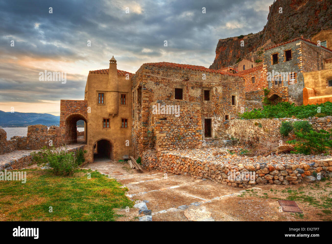 Monemvasia village in Peloponnese, Greece. Stock Photo