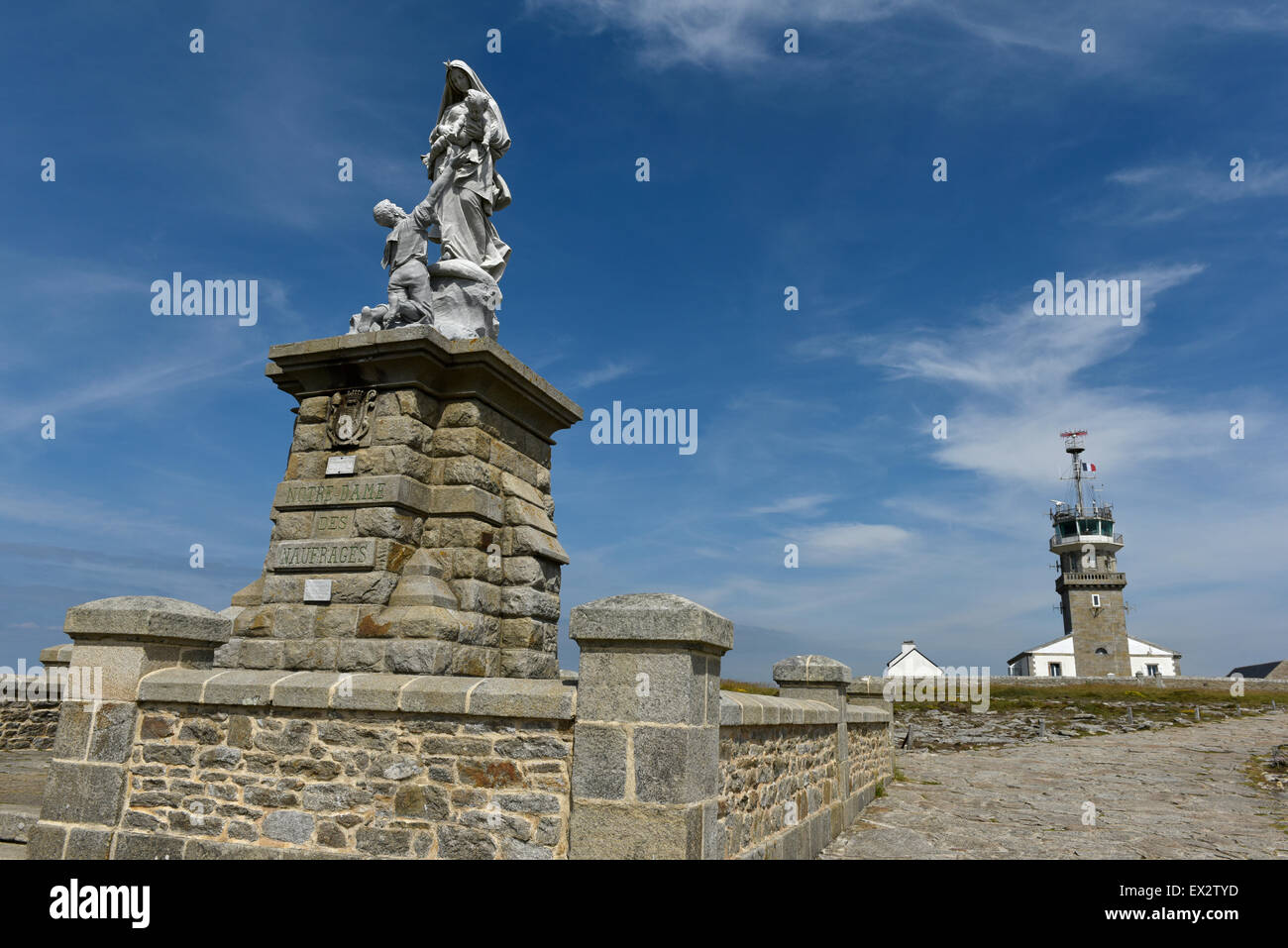 Statue of Notre Dame des Naufrages ( Our Lady of the Shipwrecked ), Pointe du Raz, Plogoff, Finistère, Brittany, France Stock Photo