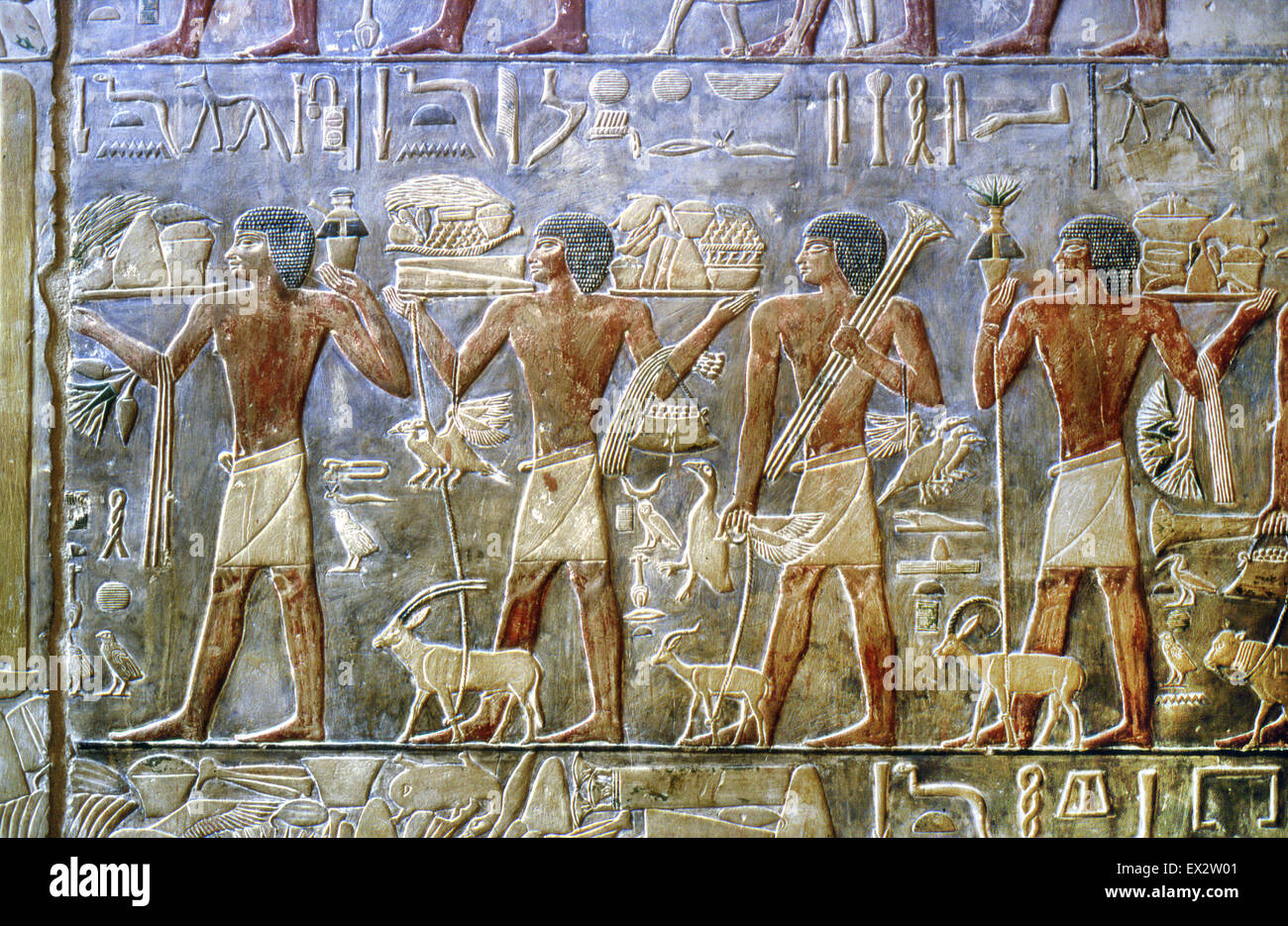 Saqqara Cairo Egypt: the mastaba of Ptahhotep:bearers of gifts Stock Photo