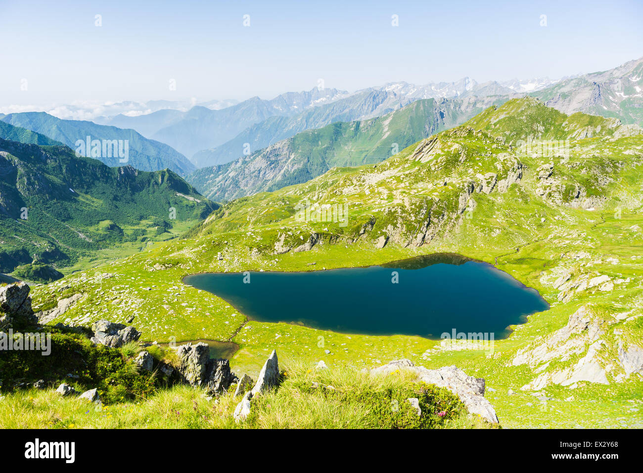 High altitude blue lake in idyllic uncontaminated environment once ...