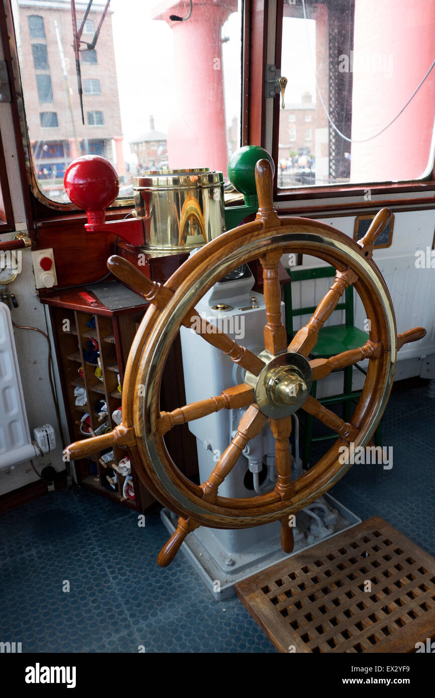 Old Wooden Ships Wheel on Bridge of Ship Boat Steer Stock ...