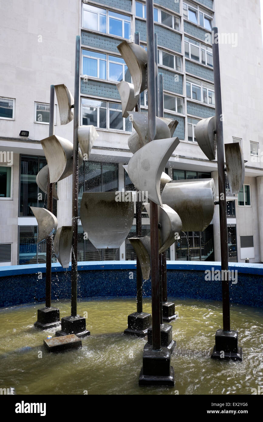 Bucket Fountain Steel Sculpture Moving 1960s Architecture Stock Photo