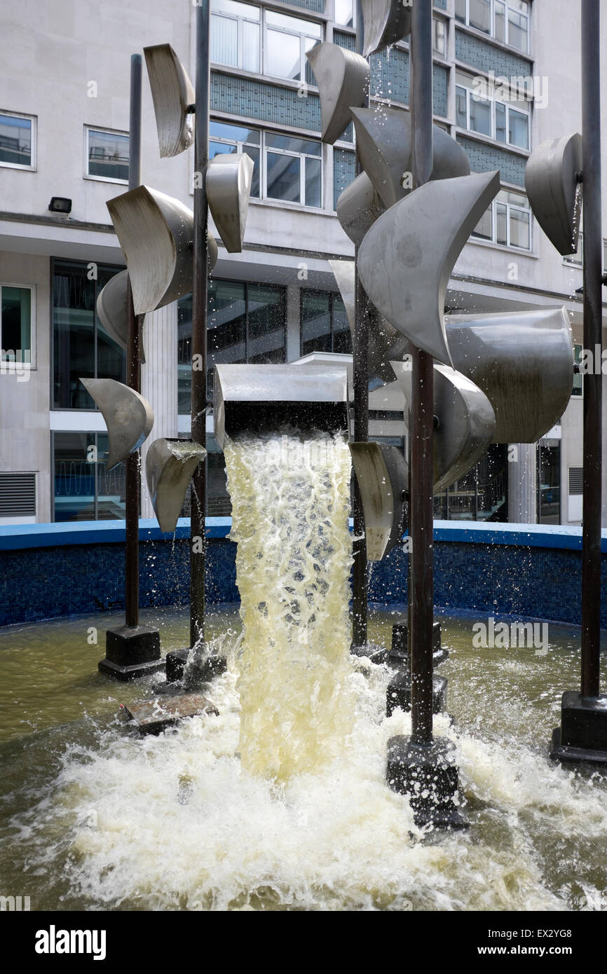 Bucket Fountain Steel Sculpture Moving 1960s Architecture Stock Photo