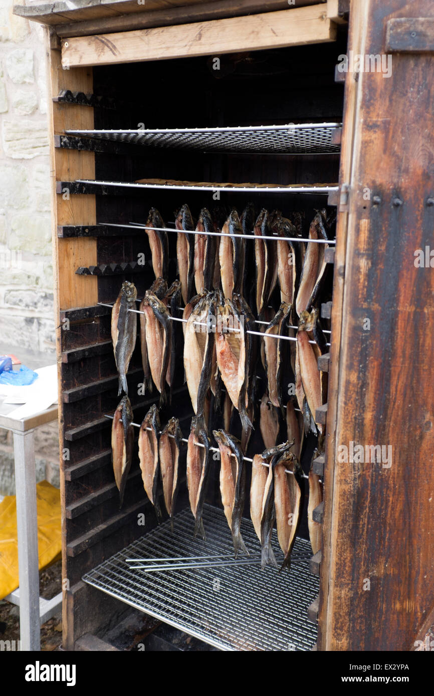 Fish Kippers being Smoked Smoking Curing Food Keep Stock Photo Alamy