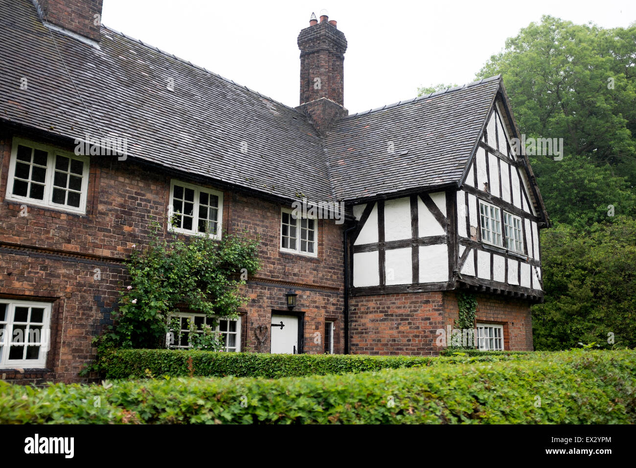 Old english country cottage house black white stock image