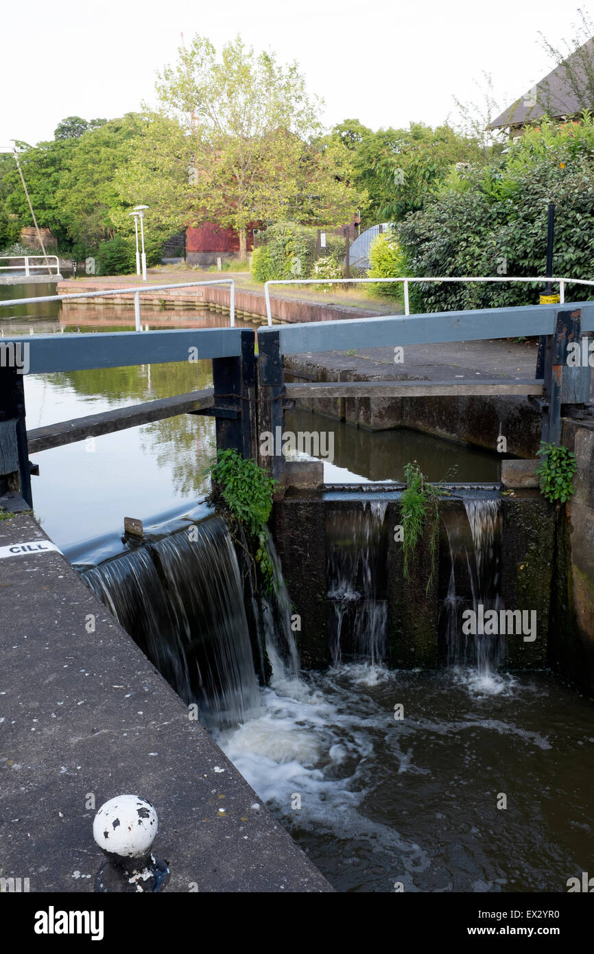 Canal Lock Gates Leaking Water Waste Pouring Leak Stock Photo