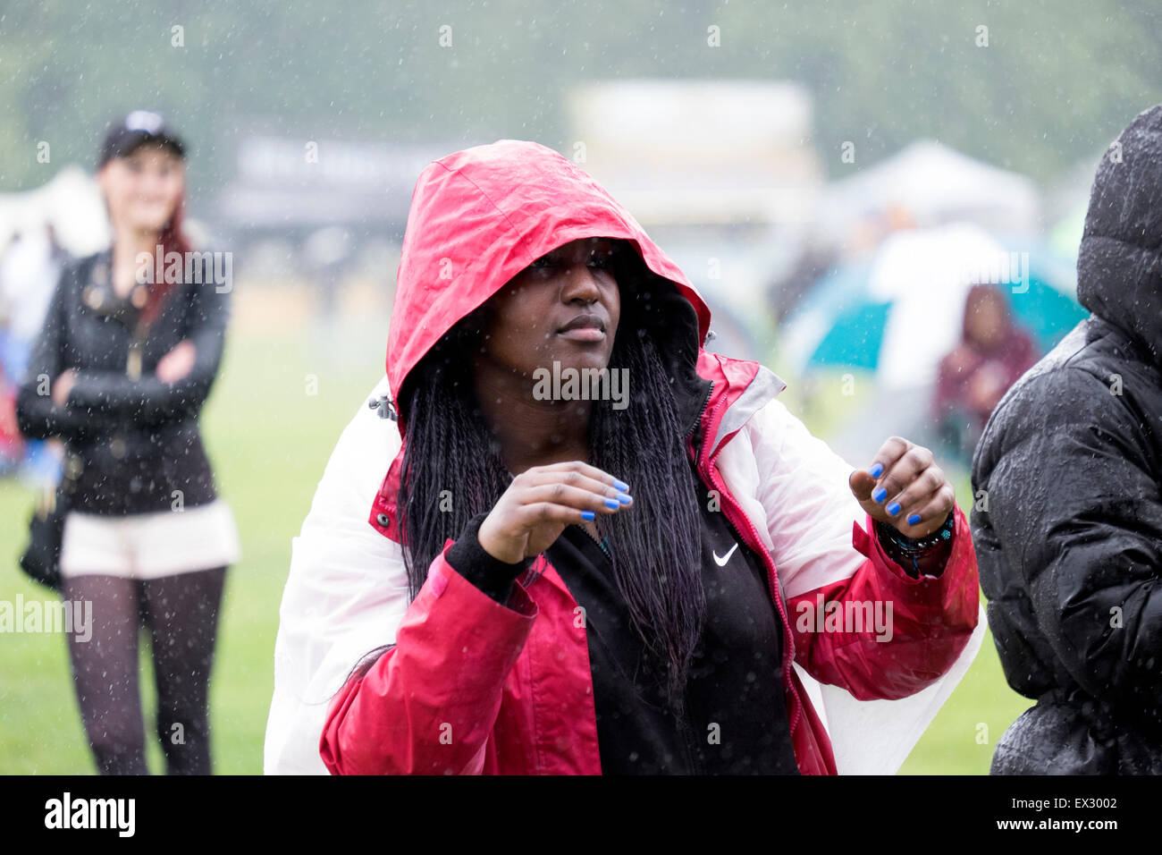 Black Woman Dancing In Rain Music Happy Festival Stock Photo