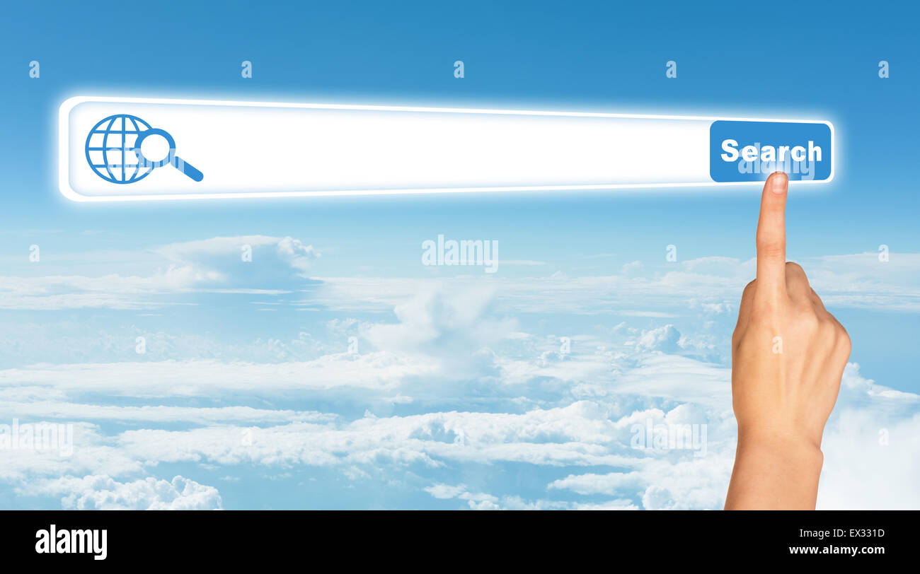 Humans hand on blue sky background Stock Photo - Alamy