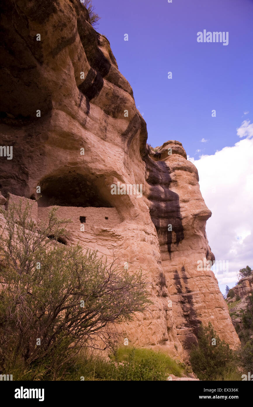 Gila Cliff Dwellings National Monument preserves stone and mortar structures built into natural caves by the Mogollon culture. Stock Photo