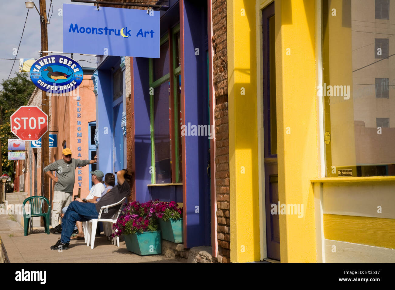 Yankie Street, with colorful galleries and cafes, lies at the heart of Silver City's vibrant downtown art district. Stock Photo