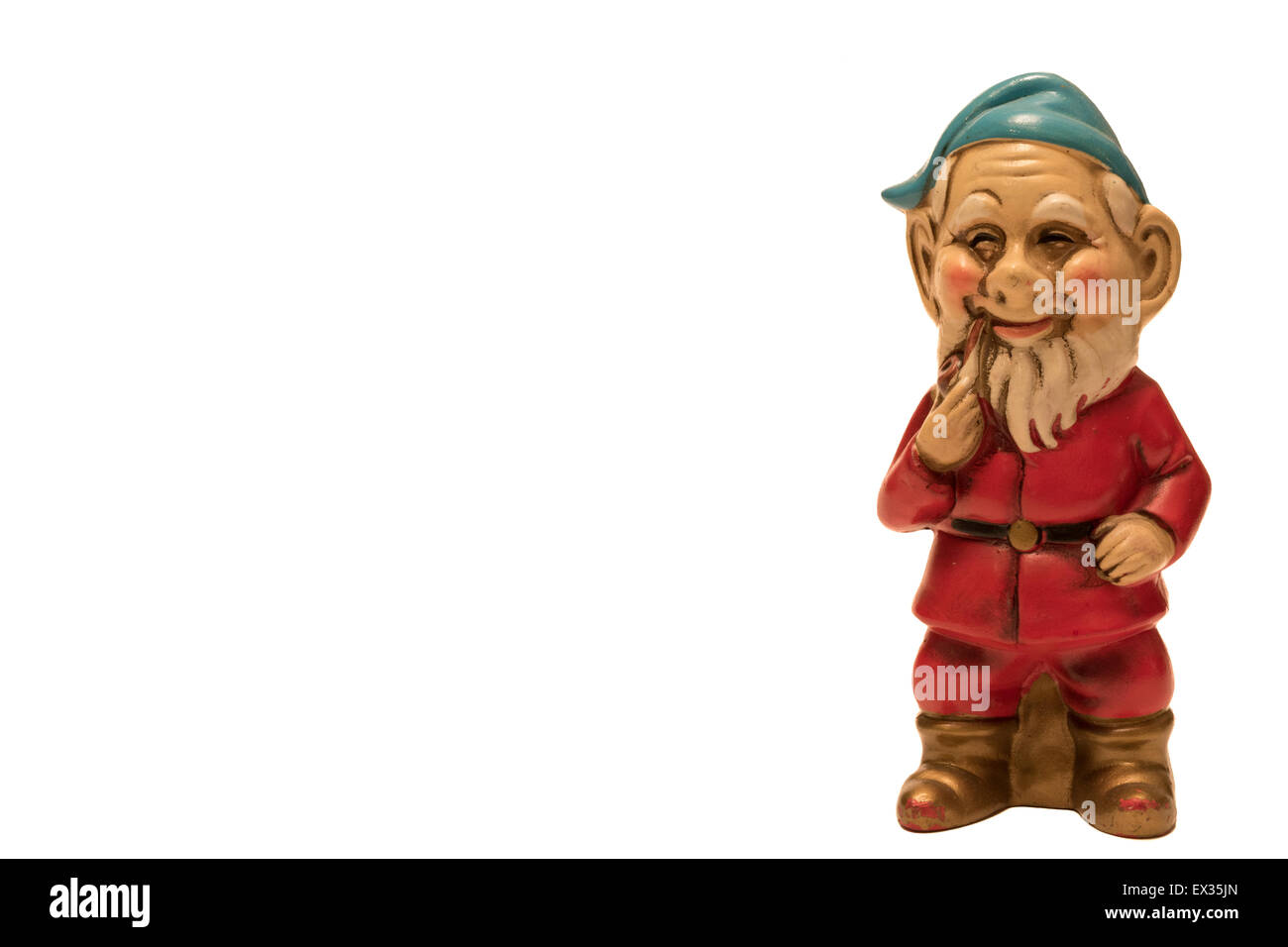 Single Antique Red Gnome with Pipe Stock Photo
