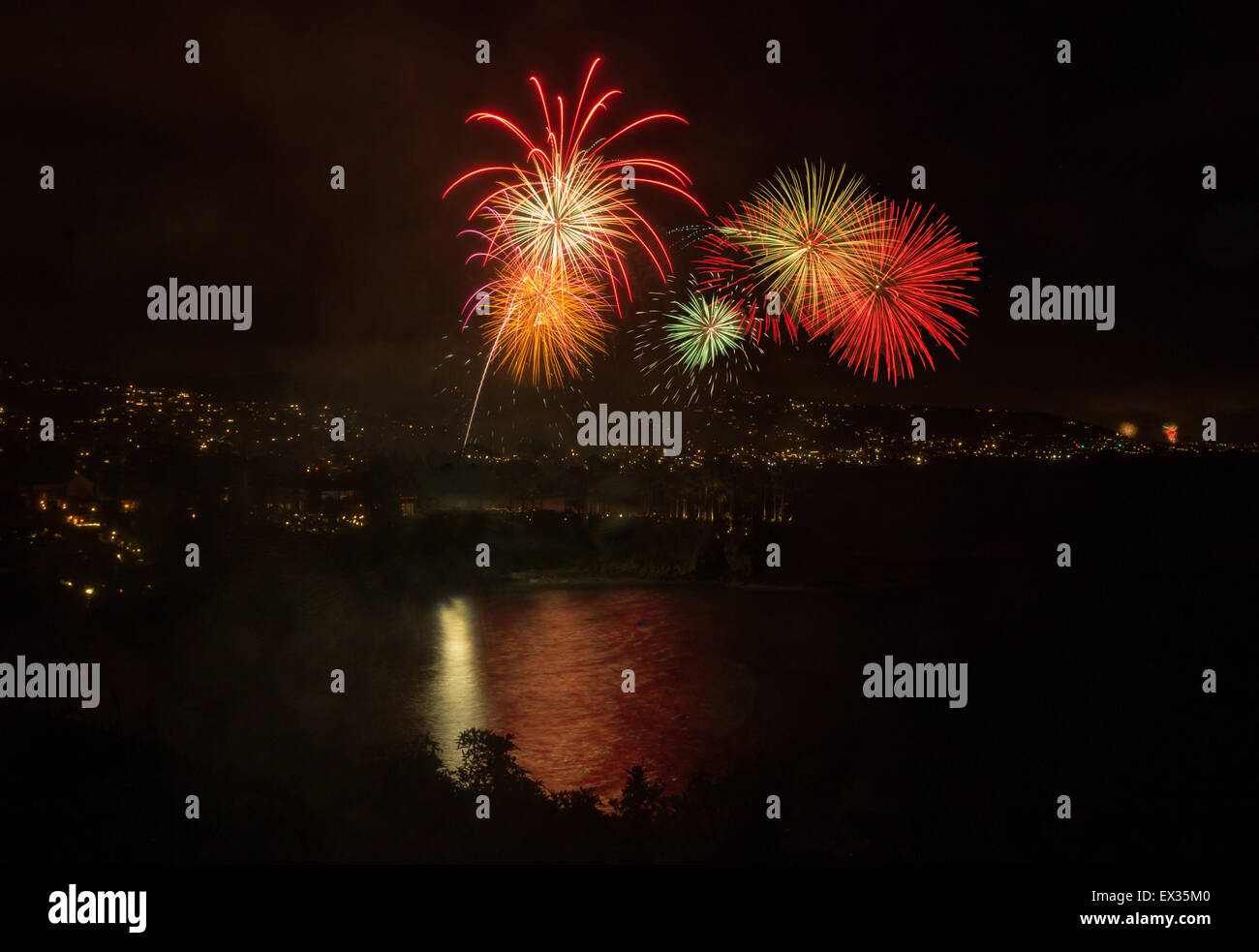 Laguna Beach fireworks / city lights on the fourth of July celebration