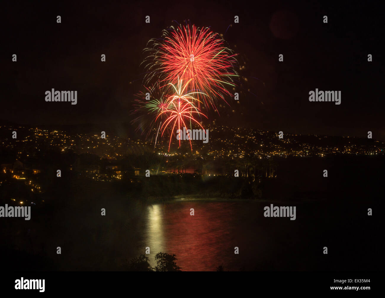 Laguna Beach fireworks / city lights on the fourth of July celebration