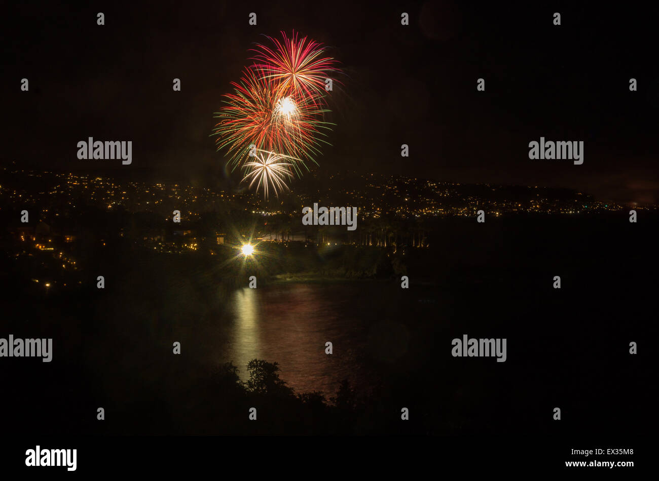Laguna Beach fireworks / city lights on the fourth of July celebration