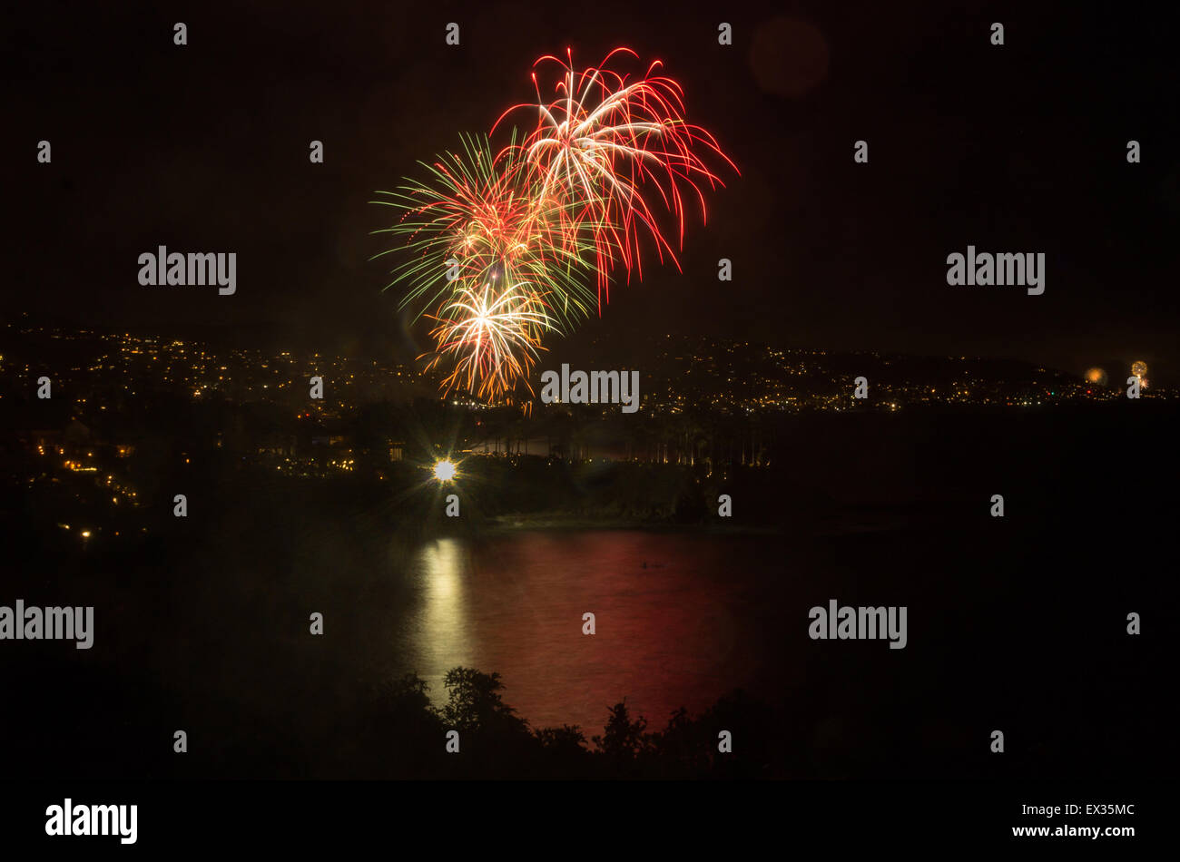 Laguna Beach fireworks / city lights on the fourth of July celebration
